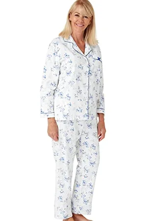 Marlon Womens Blanche Printed Brushed Cotton Piped Revere Collar Pyjama, , 16-18