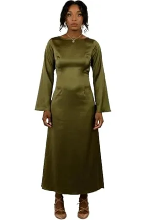BALOU Elegant Silk Women’s Dress – Flared Sleeves, Backless, A-line Silhouette – Perfect for Parties and Special Occasions
