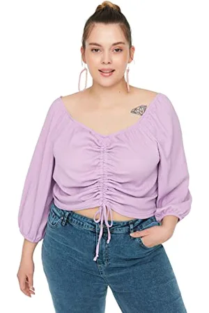 Trendyol Women Plus Size Slim fit Smock Dress Square Collar Knit Plus Size Blouse