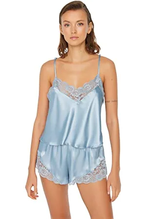 Trendyol Women Straight Lacework/Mesh/Net detailed Thin Woven Camisole - Shorts Pajama Set