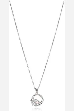 Amazon Amazon Collection Rodium Plated Sterling Silver Created Opal and Cubic Zirconia Pendant Necklace, 16"+2"