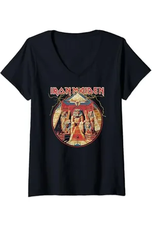 Iron Maiden Womens - Powerslave Lightning Circle V-Neck T-Shirt