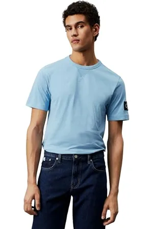 Calvin Klein Men Short-Sleeve T-Shirt Badge Regular Crew Neck, Blue , XXS
