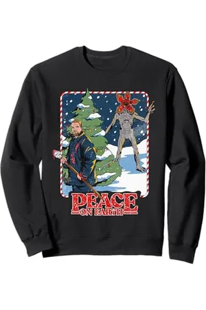 Stranger Things Christmas Demogorgon Hopper Peace On Earth Sweatshirt
