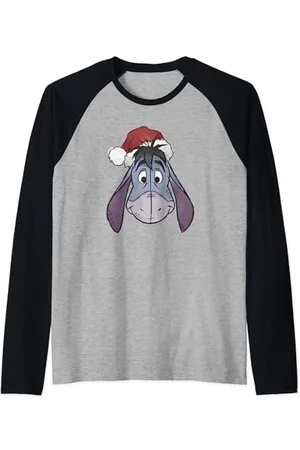 Disney Winnie The Pooh Christmas Eeyore Santa Hat Raglan Baseball Tee