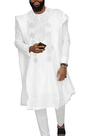 HD Collection African Mens Apparel Agbada Clothing Embroidery Dashiki Shirts and Pants Outfits 3 Pieces - - XL