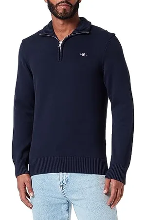 GANT Mens Cotton Half Zip Cream Sweater Navy L