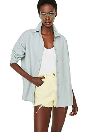 Trendyol Woman Basics Oversize Basic Shirt Collar Woven Shirt, ,40