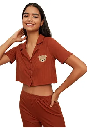 Trendyol Women Straight Medium Knitted Shirt-Trousers Pajama Set