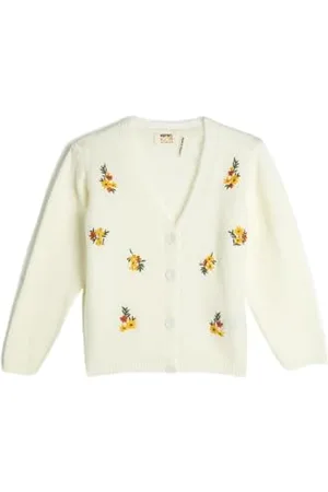 Koton Knit Cardigan Flower Embroidered Button Detail Long Sleeve Cardigan