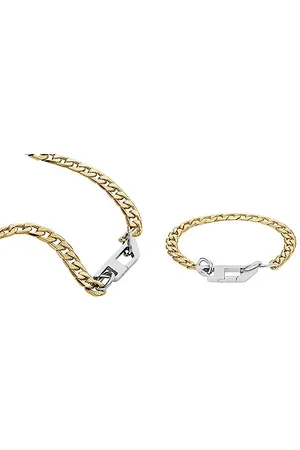 Diesel Necklace Jewelry Brand, one size, No Gemstone + Bracelet for Men Chain Collection Jewel Made of Stainless Steel 2t Silver/Gold and with Silver Stainless Steel Length, Hypoallergenic steel