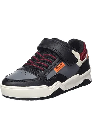 Geox J Perth Boy E Sneaker, Black/Orange
