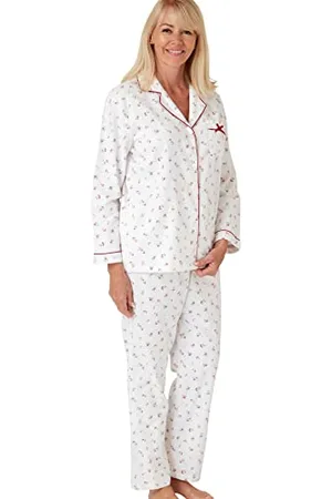 Marlon Womens Blanche Printed Brushed Cotton Piped Revere Collar Pyjama, Nina , 12-14