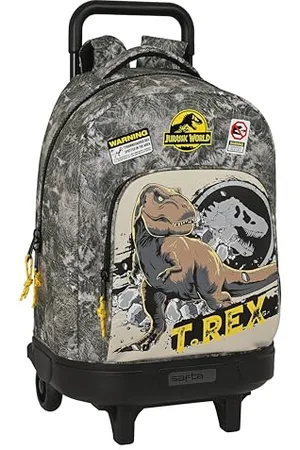 Safta JURASSIC WORLD WARNING – Large Backpack with Wheels, Compact, Removable, Ideal for Children of Different Ages, Comfortable and Versatile, Quality and Resistance, 33 x 22 x 45 cm, ,