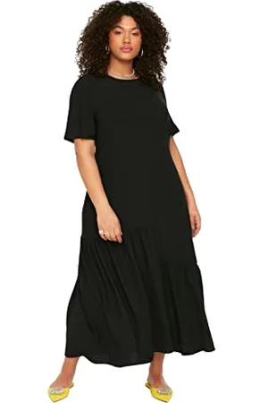 Trendyol FeMan Plus Size Maxi Ruffle Hem Oversize Woven Plus Size Dress