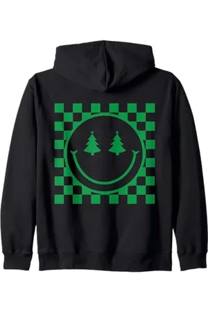 Cute 80s Smile Happy Tee Retro Christmas Smile Face Shirt Checkered Pattern Winter Zip Hoodie