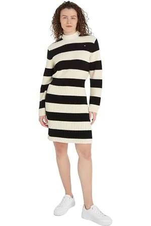 Tommy Hilfiger Women Co Cardi Stitch SWT Dress Sweater Dresses, Black, M