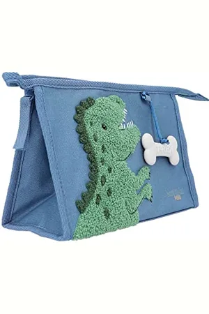 Depesche 12309 Dino World Dino Mini Wash Bag in with Dino Motif Terry Cloth and Bone Pendant, Toiletry Bag with Zip and Hanger