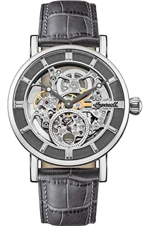 INGERSOLL 1892 The Herald Mens 40mm Automatic Watch with Skeleton Dial and Grey Genuine Leather Strap I00402B