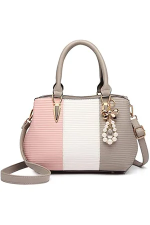 MISS LULÙ Designer Handbags for Women Shoulder Bags Top Handle Bags Crossbody Bags Colour Combination (Pink&Grey)