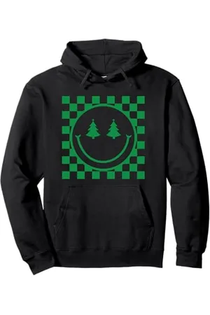 Cute 80s Smile Happy Tee Retro Christmas Smile Face Shirt Checkered Pattern Winter Pullover Hoodie