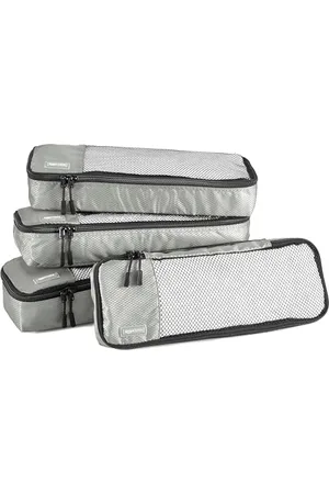 AmazonBasics Packing Cubes for Suitcases, Travel Organisers, Zipper, 4-Piece Set Bags, Slim
