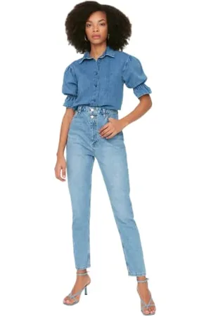 Trendyol Women High Waist Straight Leg Mom Jeans