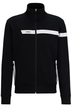 HUGO BOSS Mens Skaz 1 Cotton-blend zip-up sweatshirt with logo and stripe