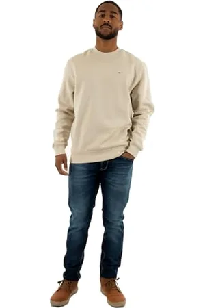 Tommy Hilfiger Men’s Round Neck Regular Fit Flag Fleece Sweatshirt, Off-White , S