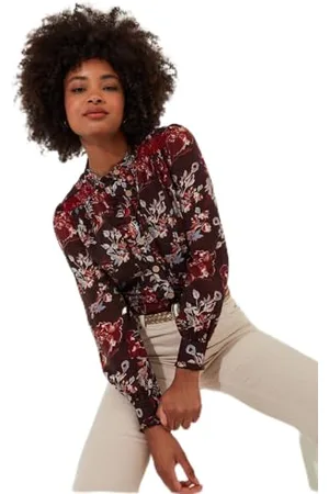 Joe Browns Womens Ruffle-Front Dark Floral Sheer with Cami Blouse, , 14 UK