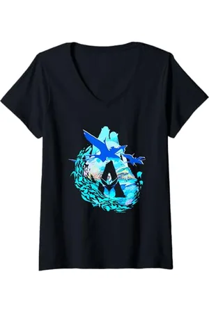 Avatar Womens : The Way Of Water Scenic Pandora Blue Vignette V-Neck T-Shirt