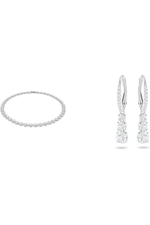 Swarovski Angelic necklace, Round cut, , Rhodium plated & Attract Trilogy earrings, , Rhodium plated