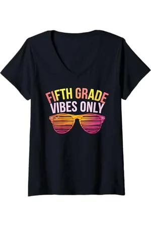Graphic 365 Womens Fifth Grade Vibes Only Sunglasses First Day Of School V-Neck T-Shirt