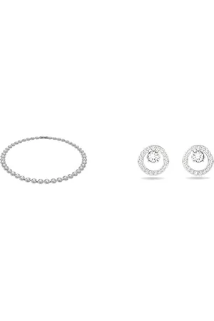 Swarovski Angelic necklace, Round cut, White, Rhodium plated & Creativity stud earrings, Circle, White, Rhodium plated