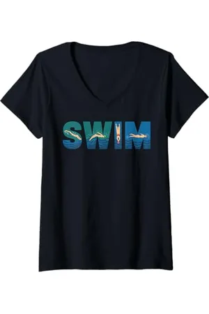 Graphic 365 Womens Swimming Swimmer Swimsuit Swimming Pool Beach Summer V-Neck T-Shirt