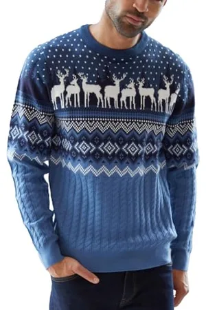 Threadbare Mens Christmas Cable Knit Fairisle Winter Crew Neck Knitted Xmas Jumper, , L