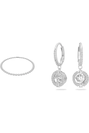 Swarovski Angelic necklace, Round cut, White, Rhodium plated & Sparkling Dance earrings, Round, White, Rhodium plated