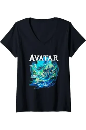Avatar Womens : The Way Of Water Beautiful Pandora Sea Vignette V-Neck T-Shirt