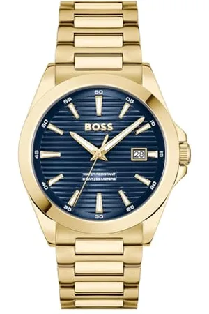 HUGO BOSS Three Hand Quartz Movement Watch for Men STRIKE Collection with Gold colored Stainless Steel Bracelet - 1514172