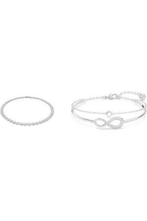 Swarovski Angelic necklace, Round cut, White, Rhodium plated & Infinity bangle, Infinity, White, Rhodium plated