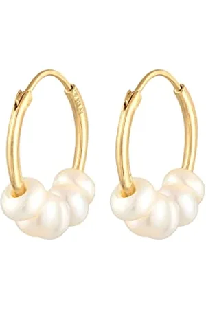 Elli Earrings Ladies Creoles Bead Plain with Freshwater Cultured Pearls in 925 Sterling Silver