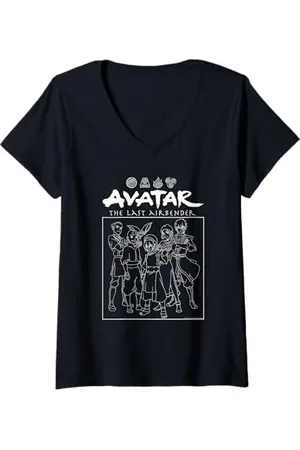 Avatar: The Last Airbender Womens Gaang Stencil Outline Nickelodeon V-Neck T-Shirt