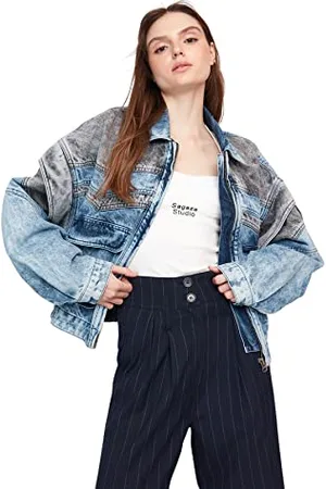 Trendyol Women Oversize Double-Breasted Lapel Collar Denim Jacket