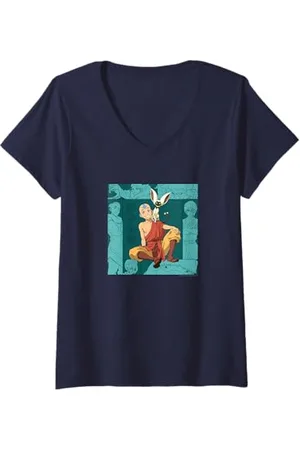Avatar: The Last Airbender Womens Aang & Momo Nickelodeon Cartoon V-Neck T-Shirt