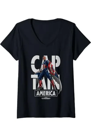 Marvel Womens Captain America: Brave New World New Cap Vintage V-Neck T-Shirt