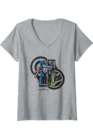 Marvel Womens Captain America: Brave New World Cap & Falcon Panels V-Neck T-Shirt