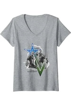 Marvel Womens Captain America: Brave New World Cap & Falcon Ready V-Neck T-Shirt