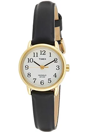 Timex Ladies Watch with White Dial and Black Leather Strap - T20433PF T20433PF Gold
