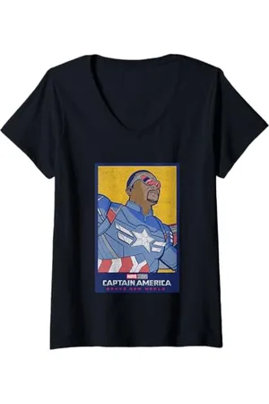 Marvel Womens Captain America: Brave New World Cap Face Poster V-Neck T-Shirt