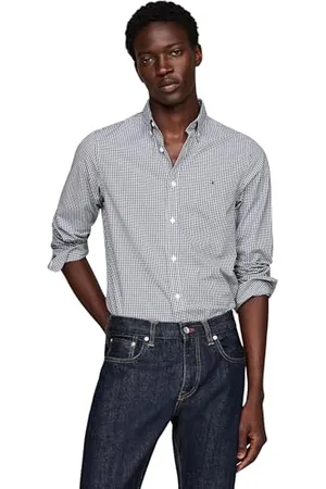 Tommy Hilfiger Men’s Slim Fit Pointed Collar Shirt, Multicolor (Carbon Navy/Optic White), S